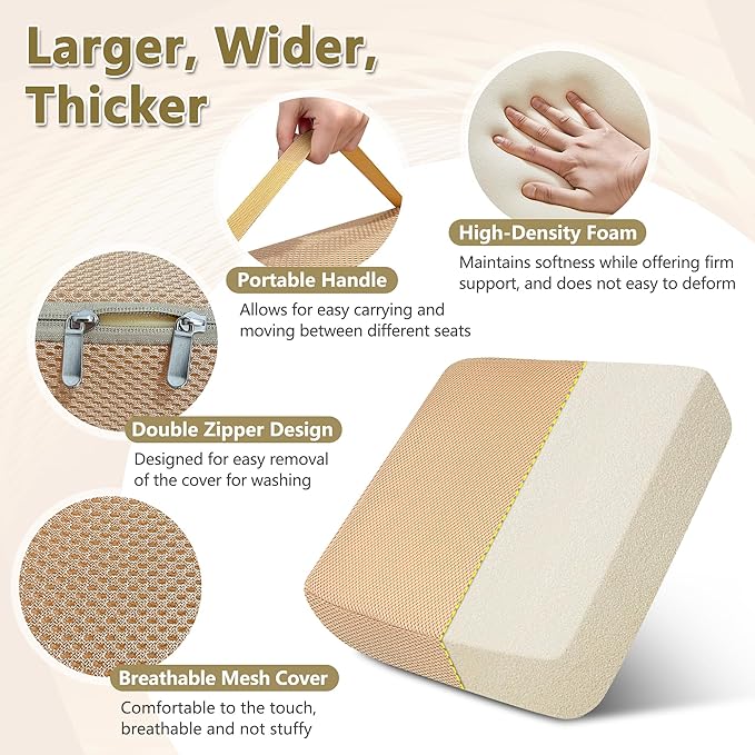 Extra Thick Chair Cushion, Adult Booster Seat Cushion, Easy Rise for Elderly, Office Chair Booster Seat Elevation Pillow Extra Firm Riser Supportive Lift Cushion with Carry Handle