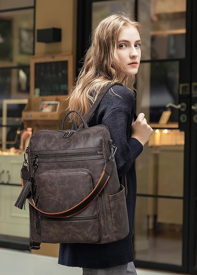 Shrrie Vegan Leather Laptop Backpack for Women 15.6 inch Work Backpack Fashion Travel Backpack Purse for Business College
