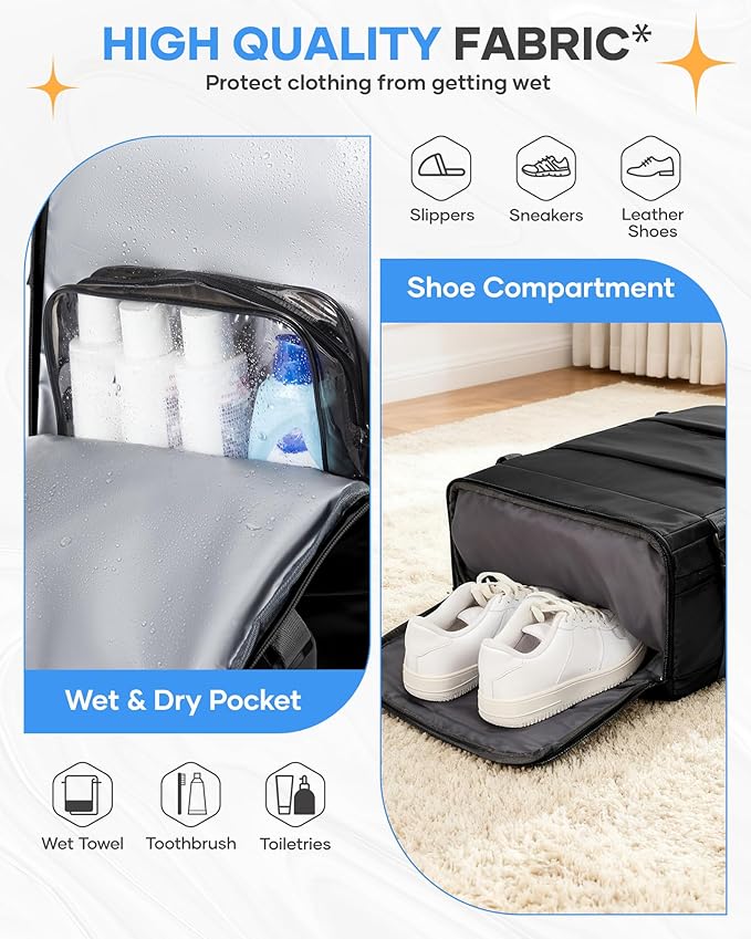 coofay Black Travel Backpack Carry on Flight Approved Mochila De Viaje Personal Item Backpack for Airlines Frontier Airlines Personal Item Bag Large Backpack for Travel Backpacks for Men Women