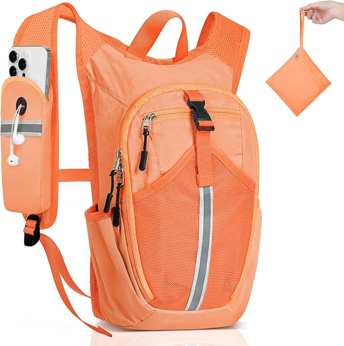 Small Hiking Backpack 10L-Lightweight Packable Foldable Backpack for Travel Camping Outdoor Commute,Compact Rucksack for Women Men(Orange)