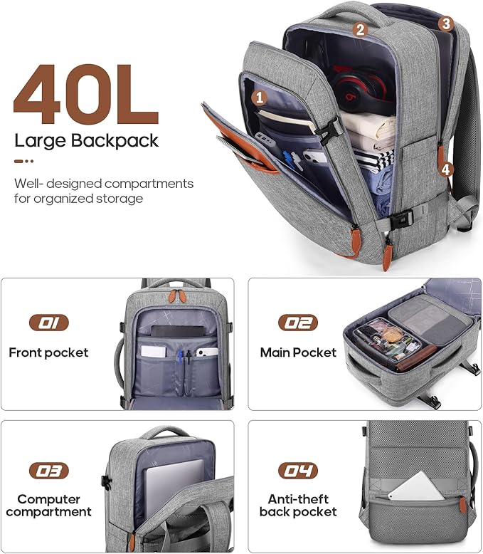 UKEIN Luggage Sets 3 Piece, Carry On Luggage 20In With Spinner Wheels,PC Hardside Suitcase Set with TSA Lock,Durable Carry On Suitcase With Travel Backpack for Men (Grey, 3 piece set (20inch))