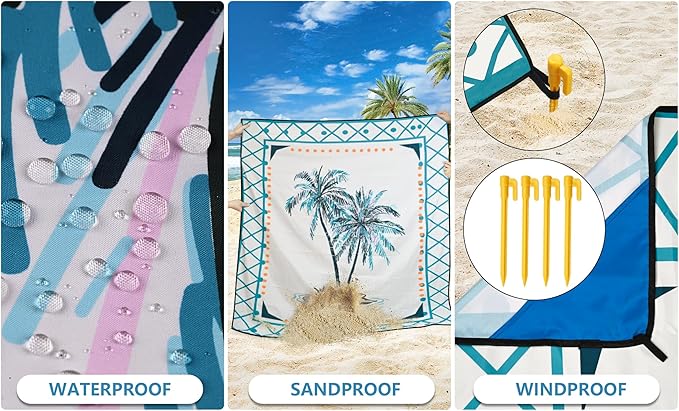 Beach Blanket Waterproof Sandproof Extra Large Beach Mat 79" X 83"/120"x108"for 1-8 Adults Quick Drying Durable Outdoor Picnic Mat for Beach Travel Camping Hiking