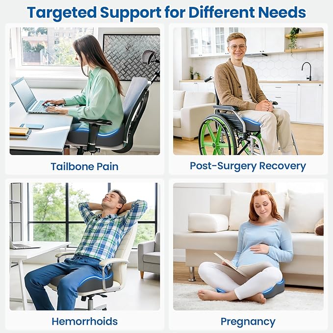 Large Donut Pillow Seat Cushion for Hemorrhoid Discomfort&Tailbone Pressure, Office Chair Cushion for Long Sitting, Ergonomic Coccyx Pillow for Postpartum Pregnancy, Lifting Cushions, Grey
