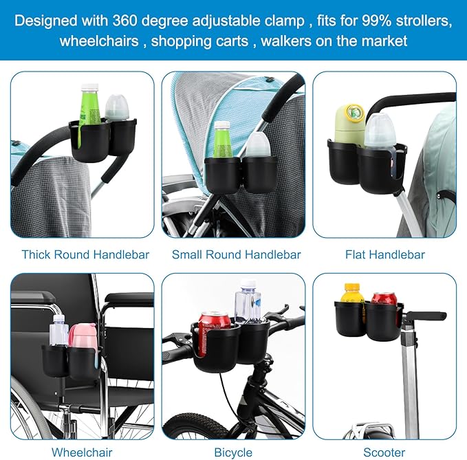 Accmor Stroller Cup Holder, Bike Cup Holder, Universal Cup Holder for Uppababy Nuna Doona Strollers, 2-in-1 Cup Phone Holder for Stroller Bike Wheelchair Walker Accessory