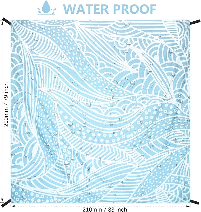 Beach Blanket Sandproof Extra Large Beach Mat Adults Waterproof Quick Drying Sand Free Mat Made by Premium Polyester with 4 Stakes & 4 Corner Pockets for Outdoor Travel Camping Hiking
