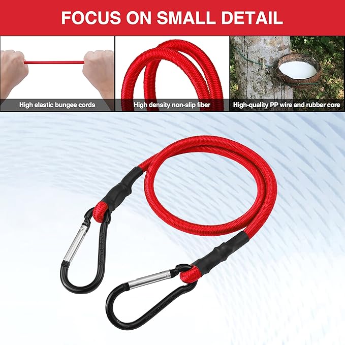 WORKPRO Bungee Cords Heavy Duty Outdoor - 8 PCS Bungee Cords with Hooks in a Storage Bag Includes 18", 24", 48", 60" Bungie Cord Bundle Assortment with Metal Hook, Bungee Straps