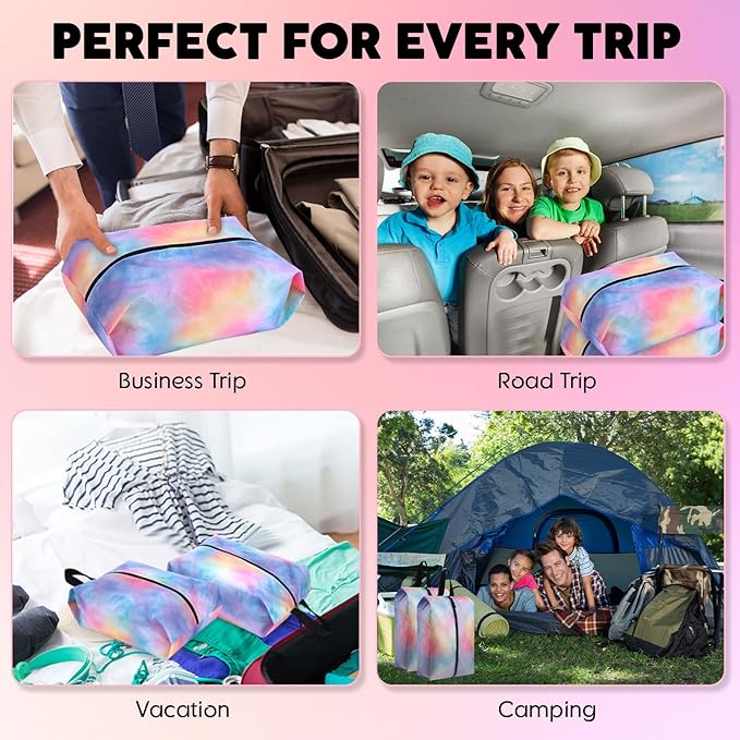 6 Pcs Travel Shoe Bags with Zipper Portable Suitcase Shoe Organizer Packing for Men Women Nylon Multicolor(L,Watercolor)