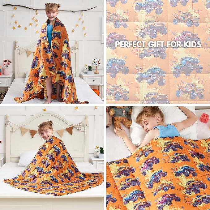 yescool Truck Car Weighted Blanket 3 Pounds Cooling Weighted Lap Blanket, Heavy Blanket for Sleeping, Breathable Weighted Throw Blanket Gifts for 20-40lbs, 36"x48"