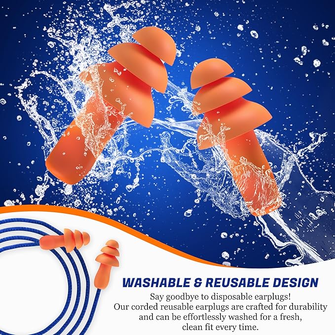Quality Reusable Earplugs 20 Pair - 25dB Corded Silicone Ear Plugs for Shooting Construction Work Ear Plugs Motorcycle Range Hunting Hearing Protection Ear Protection for Mowing Earplugs Reusable