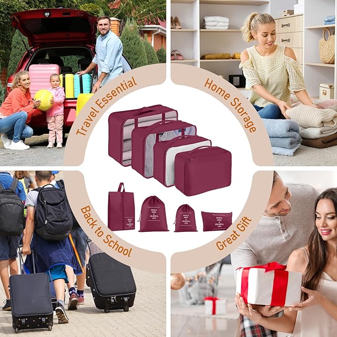 Packing Cubes for Travel - 8 Set Luggage Organizer Bags for Family, Mesh Breathable Travel Packing Cubes for Suitcases Durable Travel Essentials Bags Set