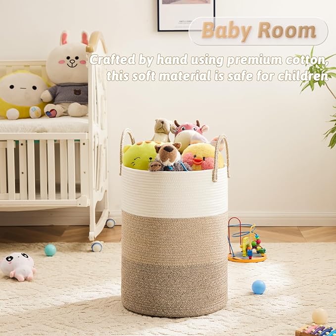 Laundry Basket,Woven Cotton Rope Laundry Hamper,80L for Decorative Storage of Dirty Clothes,Toys and Blankets in Bathroom,Bedroom and Living Room