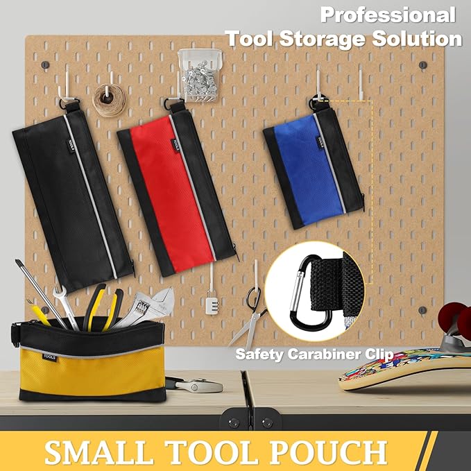 COIDEA 4 Pack Tool Pouch, Small Tool Bag with Zipper, 1680D Oxford Waterproof Multipurpose Tool Pouches with Carabiner for Men Tools, Travel Accessary, Stationary, Gadgets Storage Organizer, PSGJD-X4