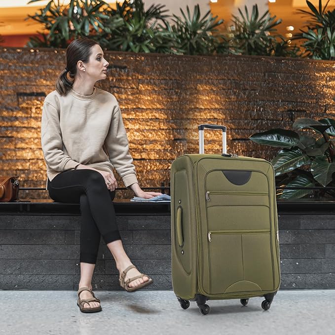 3 Piece Softshell Expandable Luggage Sets, Lightweight Travel Suitcase Set with TSA Lock and 360°Swivel Spinner Wheels, Durable Softside Luggage for Men Women, 22 in/26 in/30 in, Army Green