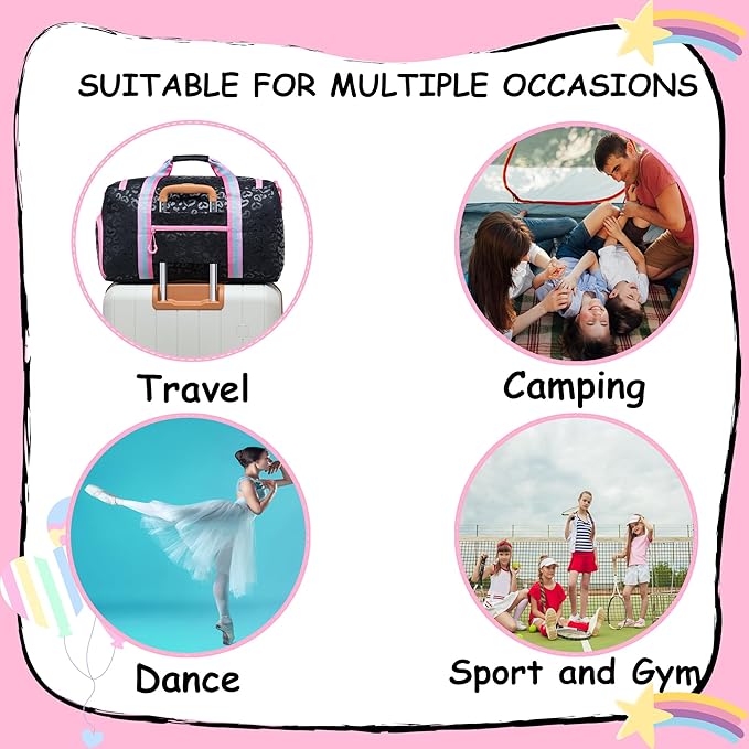 Kids Duffle Bag Girls Women Travel Bag Gifts Overnight Bag for Girls Women Tote Sleepover Bags for Girl Gym Dance Bags with Shoes Compartment