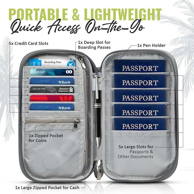 BOACAY Travel Document Organizer with RFID, Family Passport Holder, Wallet for Women & Men, Portable & Waterproof Case for Cards, Boarding Pass, Money