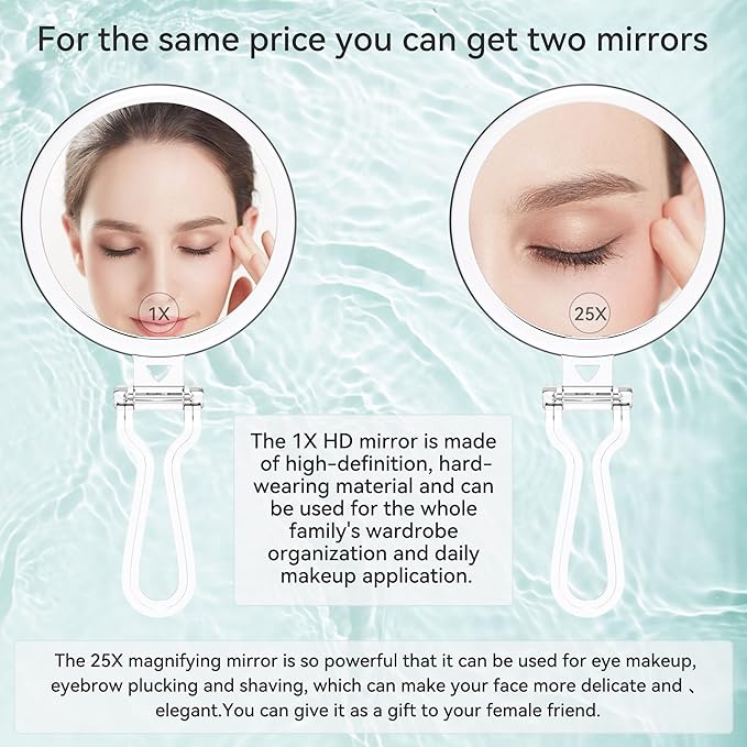 B Beauty Planet 20X Magnifying Home Mirror, Round 5'' Handle for Travel, Double-Sided 1X/20X, Foldable Makeup Mirror, Tabletop Mount