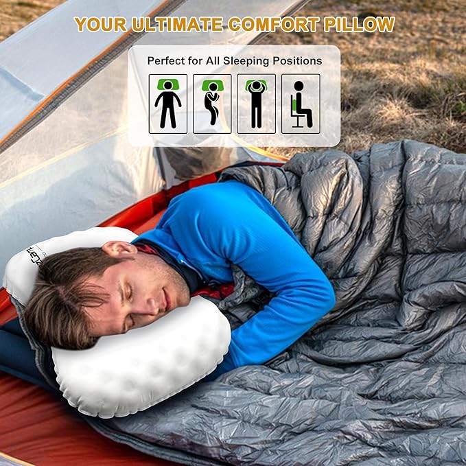 Camping Pillow with Soft Cover, Lightweight Inflatable Pillow for Neck Lumbar Support,Upgrade Backpacking Pillow,Washable Travel Air Pillows for Hiking, Backpacking, Airplane, Beach, White