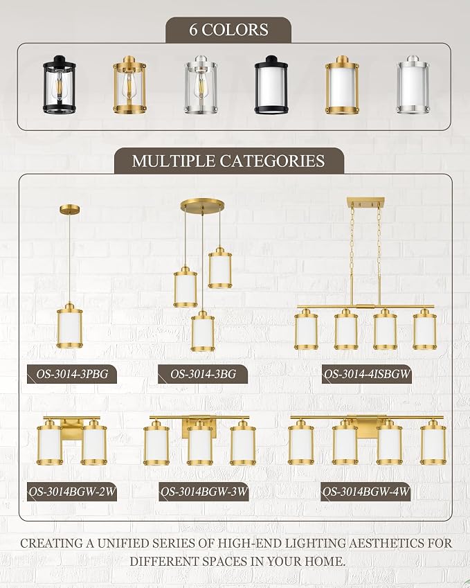 6-Light Brushed Gold Bathroom Light Fixtures Over Mirror with Frosted Milk Glass and Metal Cage Shade, 42" UL-Listed Modern Farmhouse Wall Sconce for Bath, Hardwire E26, OS-3014BGW-6W
