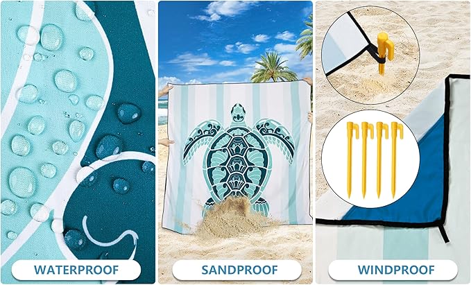 Beach Blanket Waterproof Sandproof Extra Large Beach Mat 79" X 83"/120"x108"for 1-8 Adults Quick Drying Durable Outdoor Picnic Mat for Beach Travel Camping Hiking