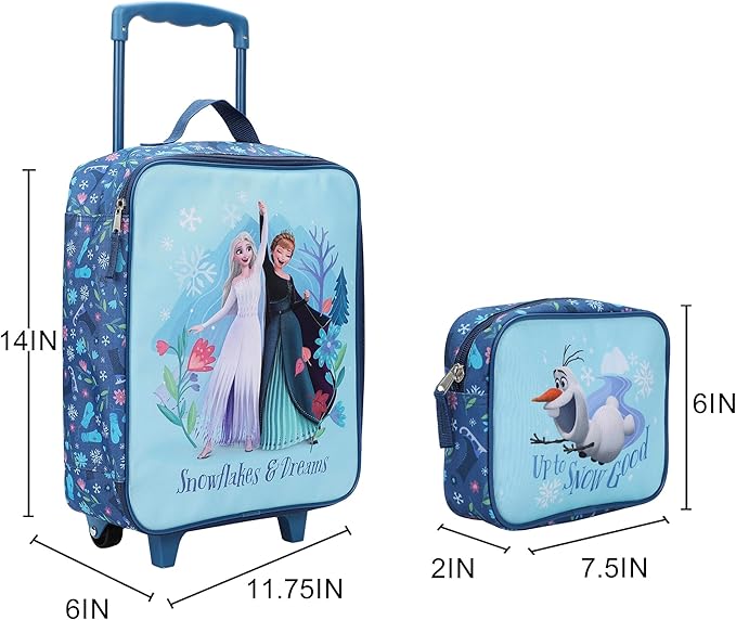 Bioworld Frozen Elsa & Anna Kids' 4-Piece Travel Set With Suitcase, Duffle Bag, Toiletries Case, and Luggage Tag