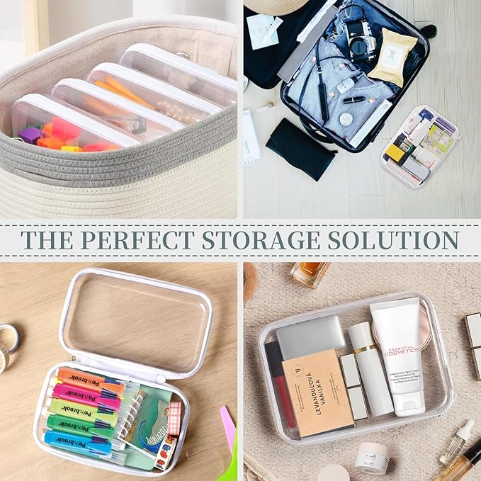 3 Pack Clear Hard Shell Zipper Case, Clear Zipper Pouches Waterproof Makeup Organizer & Travel Toiletry Bag, Plastic Pouch for Office, Home Storage, Medium Size