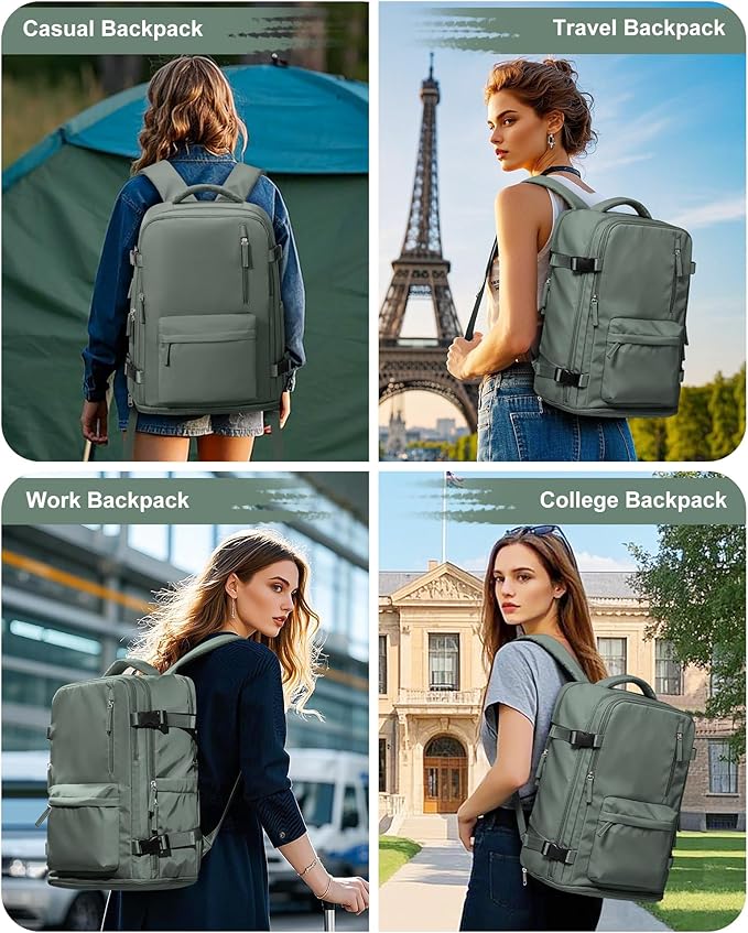 VGCUB Carry on Travel Backpack for Women Men Large Laptop Gym Work Frontier Airlines Personal Item Bag Business Airport Lightweight Backpack Flight Approved Mochilas de Viaje Green
