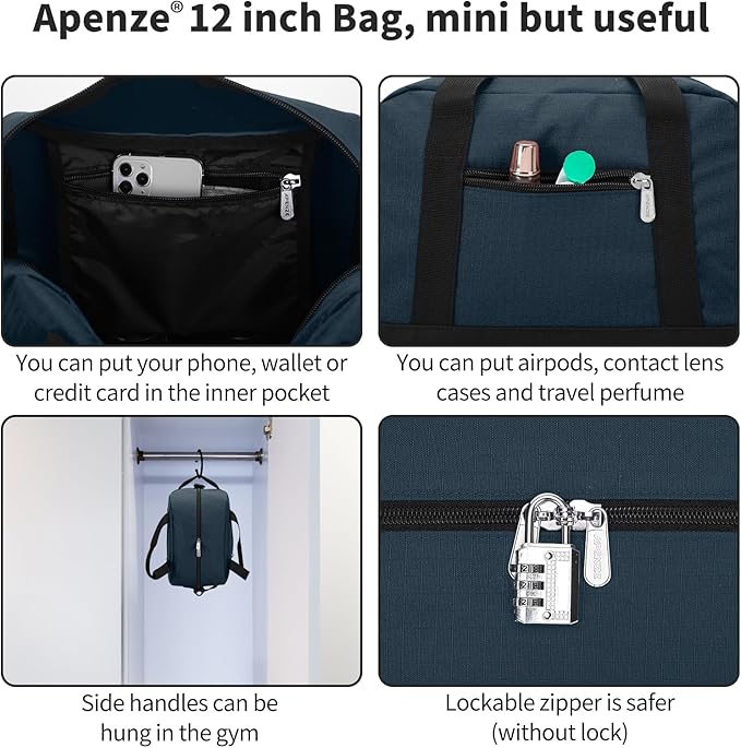 Small Gym Bag Carry On Bag - 12 in Mini Duffle Bag Lightweight for Overnight Travel（Navy Blue）