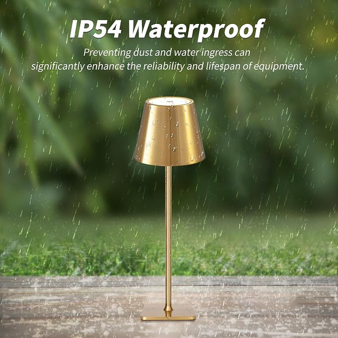 Mr. White Outdoor Waterproof Cordless Set of 2 Rechargeable Portable Top Touch Battery Operated Powered LED Table Lamp Desk Lamp Lights for Restaurant Kitchen Patio Dinner Dining (Gold 2 Pack)