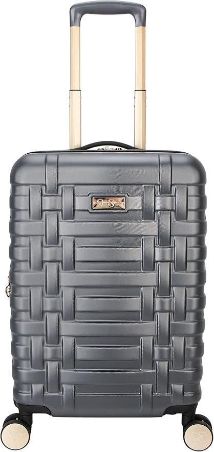 Jessica Simpson Taffeta 2-Piece Set (20" & 28") Expandable 8-Wheel Spinner Large Checked Luggage Suitcase, Gadget Grey