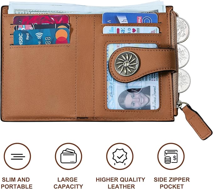 Tipmile Small Wallet for Women Bifold RFID Blocking Card Holder Leather Wallets with Zipper Coin Pocket