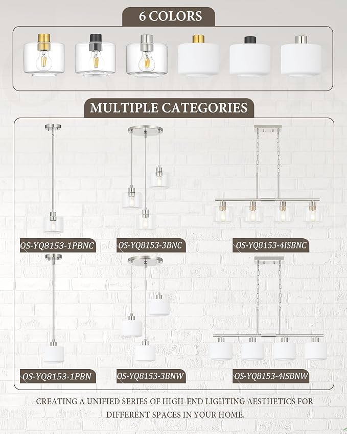 4-Light Brushed Nickel Kitchen Island Lighting, Modern Linear Dining Room Chandelier Light Fixtures with Clear Glass and Chain, Mid Century Hanging Lights for Kitchen Island, OS-YQ8153-4ISBNC