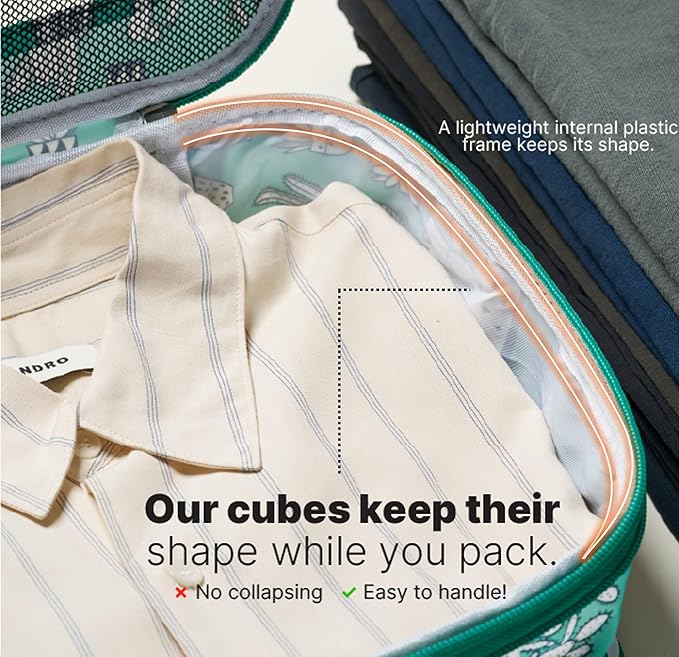 LeanTravel Premium Compression Packing Cubes for Travel - Suitcase Organizer Bags with Double Zipper & Breathable Mesh Panel - Space Saving Carry On Luggage Essentials (6-Pack, Green Cactus)