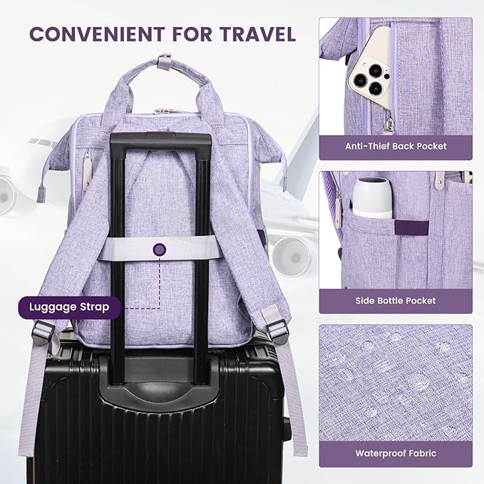 LOVEVOOK Laptop Backpack, Travel Bag with 17.3 inch Laptop Compartment, Water Resistant Teacher Nurse Doctor Work Bag, Anti-theft Daypack, Purple