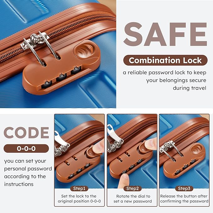 Suitour 4 Piece Luggage Sets, Hard Shell Suitcase Set with Spinner Wheels 16 20 24 28inch Travel Sets(Blue Brown)