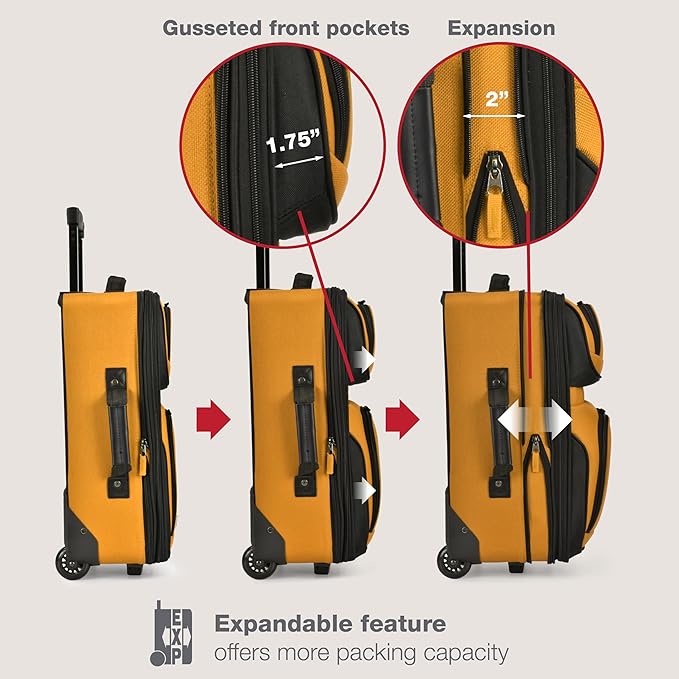 U.S. Traveler Rio Lightweight Softside Rolling Carry-on Suitcase, 2-Wheel Set, Orange