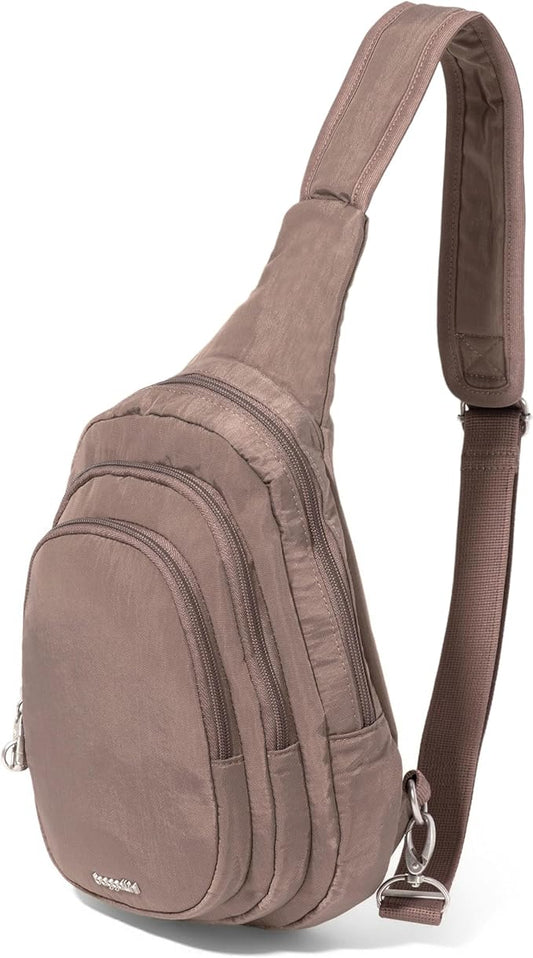 Baggallini Securtex® Anti-Theft Multi Zip Sling - Lightweight 8.6"x15.2" Travel Bag with Locking Zippers & RFID Protection