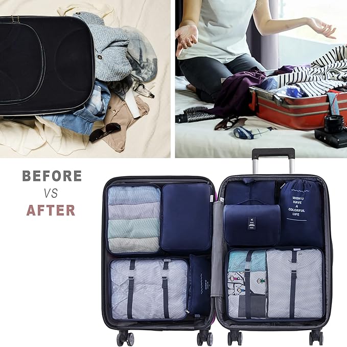 Packing Cubes, 8 Pcs Travel Packing Organizers for Suitcases, Large Capacity Travel Luggage Organizers Set includes 8 Storage Bags, Travel Essentials for Women or Men (Navy Blue)