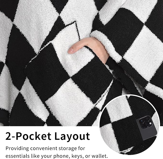 JOOJA Wearable Blanket Super Soft Feather Yarn Blanket Shawl with Pockets Fuzzy Throw Blanket TV Blanket for Adults Teens