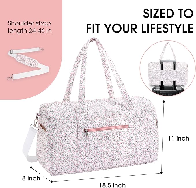 Duffle Bag, Gym Bag for Women, Quilted Duffle Bags, Travel Large Capacity Floral Weekender Bags