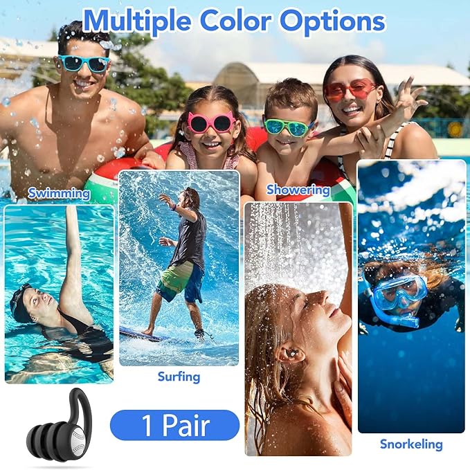 Swimming Ear Plugs Waterproof Earplugs - 1 Pair Silicone Swim Ear Plugs for Adult Kids, Water Sports Earplugs for Showering, Bathing, Surfing - Keep Ear Water Out