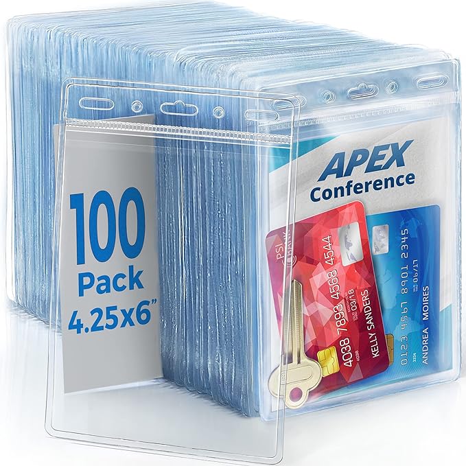 Mata1-USA Extra-Thick Plastic X-Large Vertical Card Protector (Clear, 4x6 Inch, 100 Pack), Large Size No Zipper ID Passport Holder