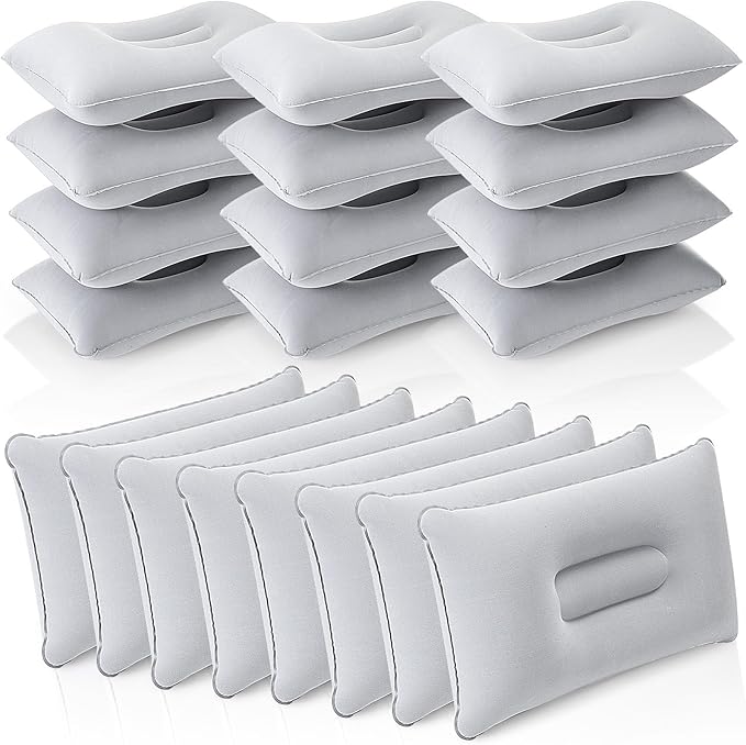 Geelin 20 Pack Inflatable Pillows for Camping Travel Beach Vacation Sand Squared Flocked Soft Fabric Backpacking Ultralight Pillows for Office Sleeping Neck Head Lumbar Support(Gray)