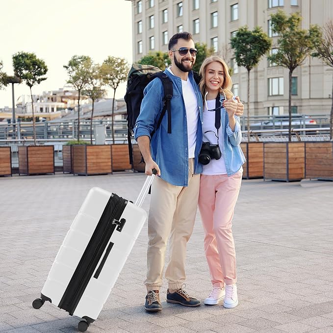 Sweetcrispy Carry on Luggage, Hard Shell ABS Suitcase with Double Spinner Wheels, Lightweight Expandable Rolling Suit Case with TSA Lock, 24 Inch Cream White