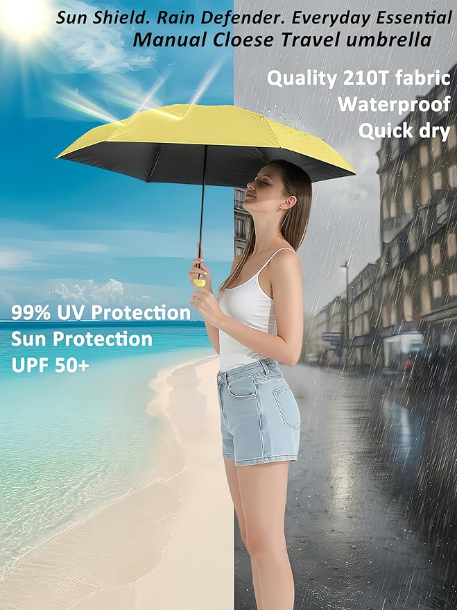BAODINI Mini Travel Umbrella Small Compact UV Blocking Manual Open Close Portable Sun Protection for Women Kids and Men