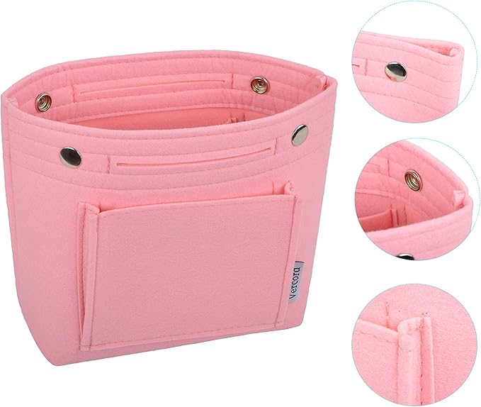 Vercord Mini Slim Small Felt Purse Organizer Insert Inside Handbag Tote Pocketbook for Women Pink