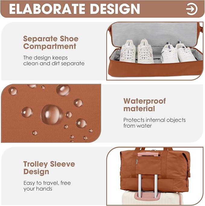 Oeihuivt Weekender Bags for Women - 21 Inch Large Travel Duffel Bag 2-Piece Set with Shoe Compartment, Heavy-Duty Canvas Leather Carry On Overnight Tote
