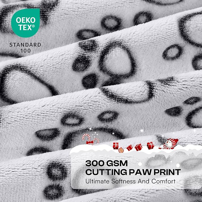 Luciphia Premium Soft Dog Blanket for Small Medium Large Dogs Washable 300GSM Fluffy Warm Fleece Puppy Cat Paw Print Pet Flannel Pcs2 Grey Paw M(30"x20")