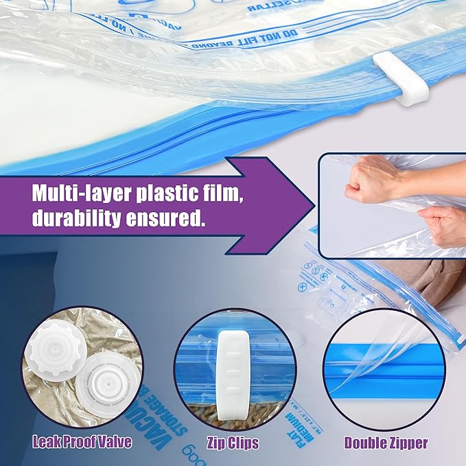 XXL Jumbo 47''X35'' Vacuum Storage Space Bags Extra Large for Blanket Bedding Comforters with Hand Pump (6 Pack)