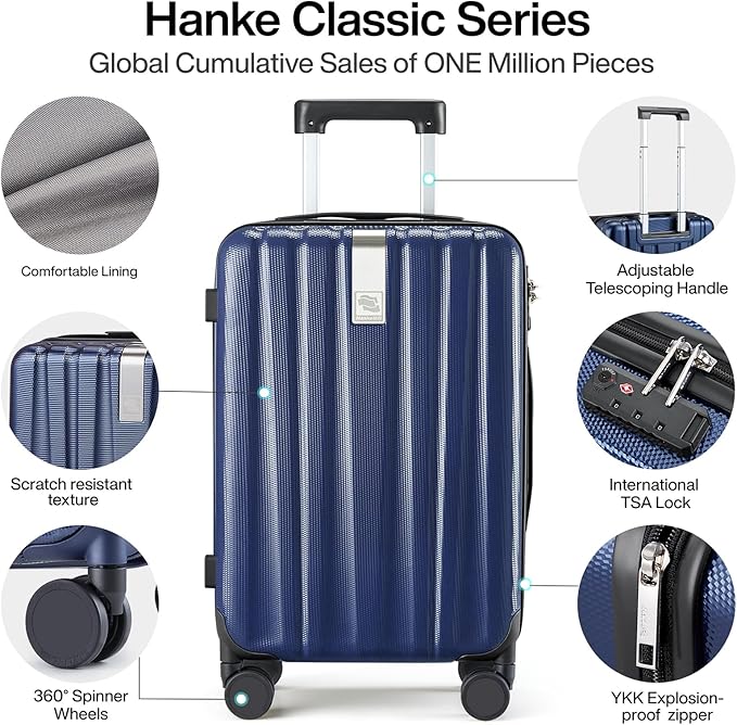 Hanke Luggage Sets 2 piece Carry On Luggage with Wheels PC Hard Shell Suitcases Lightweight Checked Travel Luggage Large Travel Suitcase Woman Men 20/29 Inch(Dark Blue)