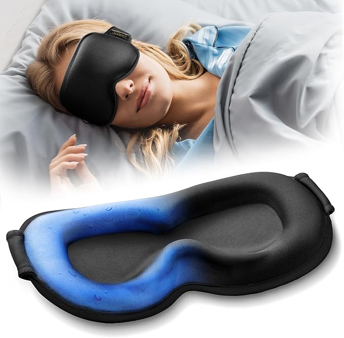 3D Weighted Cooling Gel Eye Mask for Sleeping, FSA Eligible Items HSA, 6oz Gel-Weighted Sleep Mask, 100% Blackout, Gentle Pressure & Cold Relief for Migraine, Ice Cold Gel for Puffy Eyes, Eye Care